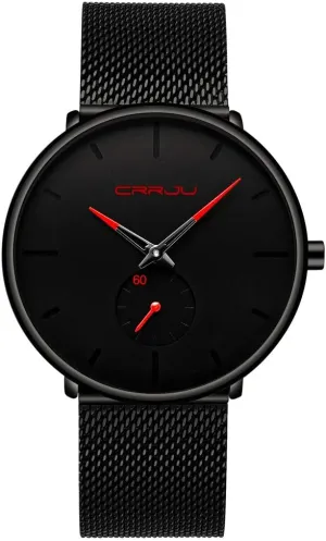 Watch with Mesh Bracelet Strap CRRJU Men Business Slim Analog Quartz Watch,Date stroke bulb insert chandler Black Dial Wrist 