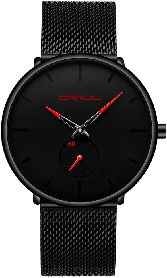 Watch with Mesh Bracelet Strap CRRJU Men Business Slim Analog Quartz Watch,Date stroke bulb insert chandler Black Dial Wrist 