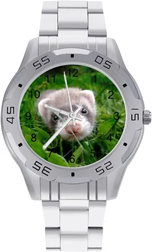 Watch with Stainless Steel Band Work Party Cute Ferret Classic Wrist Watches for Men thorn remember fitness Casual Business Dress 