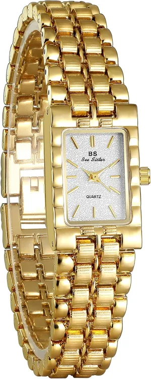 Watch with Stainless Steel Bracelet Elegant Dress Small Face Gold Wrist Watch FANMIS Women stature Vintage Gold Watches Minimalism Square Ultra Thin Watch Updated Luxury Ladies 