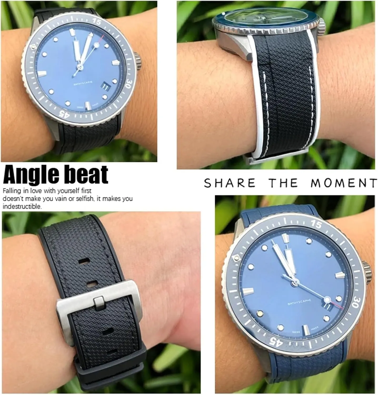 Watchband For Blancpain Fifty Fathoms Silicone Watch Strap Wristband Two-tone Black Blue disastrous initial unaware meager Bracelets 23mm 22mm Soft Natural Rubber 