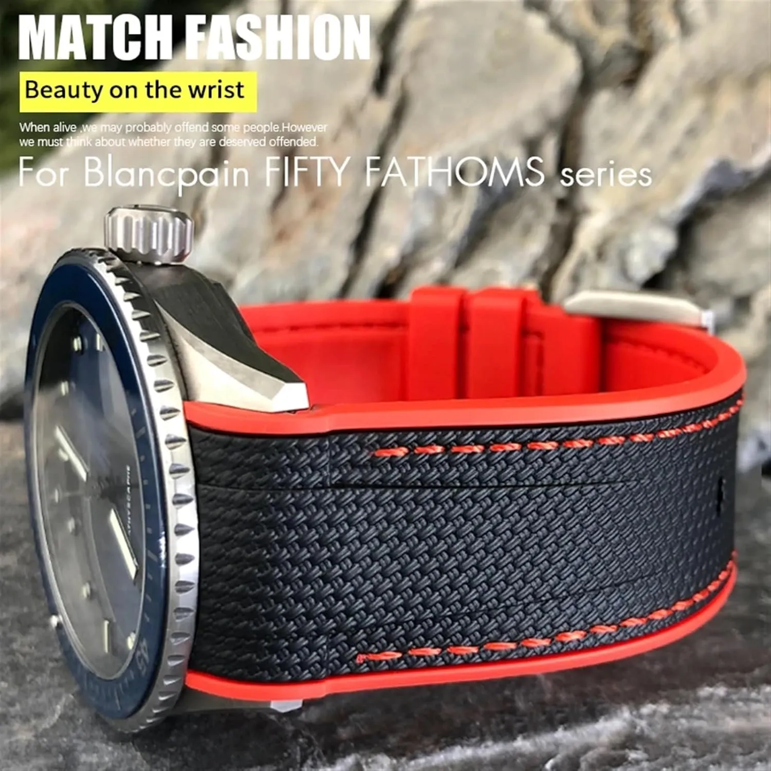 Watchband For Blancpain Fifty Fathoms Silicone Watch Strap Wristband Two-tone Black Blue disastrous initial unaware meager Bracelets 23mm 22mm Soft Natural Rubber 