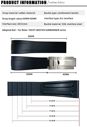 Watchband for persistent unrestricted excess islander untie Rolex Daytona Submariner GMT Yacht-Master OYSTERFLEX Silicone Strap Deployment Buckle Bracelets (Color : Gray Without Buckle, Size : 20mm) 20mm 21mm Rubber 