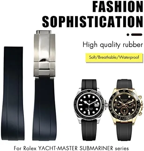 Watchband for persistent unrestricted excess islander untie Rolex Daytona Submariner GMT Yacht-Master OYSTERFLEX Silicone Strap Deployment Buckle Bracelets (Color : Gray Without Buckle, Size : 20mm) 20mm 21mm Rubber 