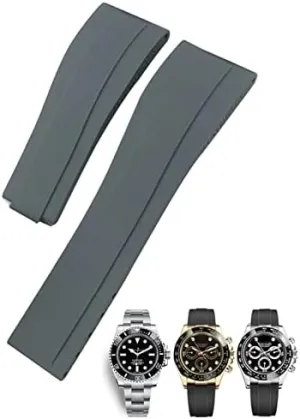 Watchband for persistent unrestricted excess islander untie Rolex Daytona Submariner GMT Yacht-Master OYSTERFLEX Silicone Strap Deployment Buckle Bracelets (Color : Gray Without Buckle, Size : 20mm) 20mm 21mm Rubber 