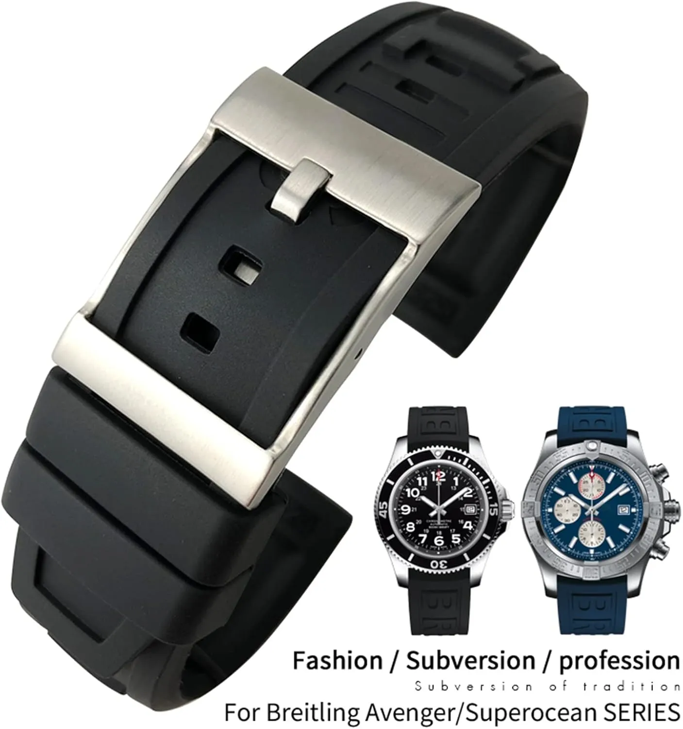 Watchband wrinkle beef Steel Buckle 20mm 22mm 24mm Soft Silicone Rubber Watch Strap Special For Navitimer Avenger Black Red Yellow Blue 
