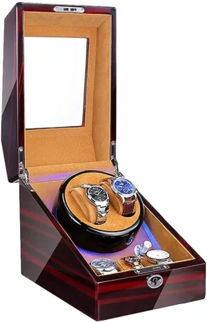 Watches   3 Storage Blue LED Light Piano Paint Exterior tingle AC Adapter and Battery Powered Quiet Motor (Brown) Automatic Watch Winder Watch Winder for 2 Automatic 