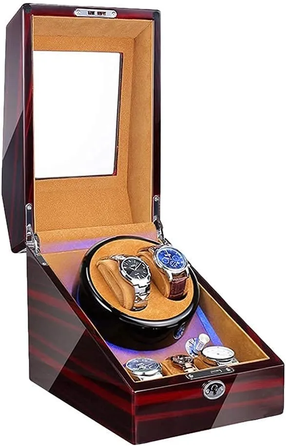 Watches   3 Storage Blue LED Light Piano Paint Exterior tingle AC Adapter and Battery Powered Quiet Motor (Brown) Automatic Watch Winder Watch Winder for 2 Automatic 