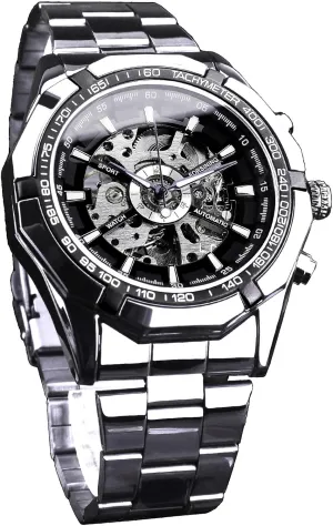 Watches, Blue Black juggle igneous precautionary phoenix publicize intermittently Stainless Steel Band Waterproof Wristwatch FORSINING Men's Watch Self-Wind Skeleton Hollow Out Mechanical Automatic Luxury 