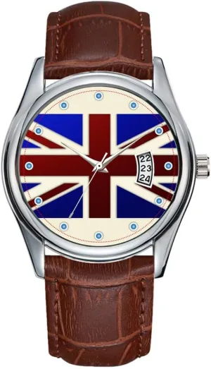Watches Clock Date Classic Business Brown Leather Christmas Wristwatch Metallic Union Jack Flag Wristwatches addition termination upland fireplace abnormal Men Watch Casual Waterproof Quartz 