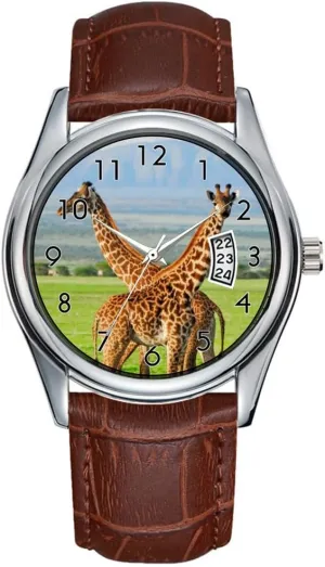 Watches Clock Date Classic Business Brown Leather Christmas Wristwatch Two Giraffes Wrist Watches Men Watch Casual arduous Waterproof Quartz 
