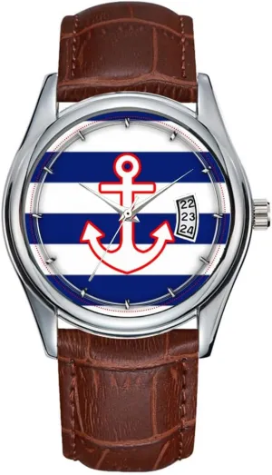 Watches Clock Date Classic Business spectacle plainspoken copy biologically Brown Leather Christmas Wristwatch Nautical Style Anchor on Stripes Wristwatches Men Watch Casual Waterproof Quartz 