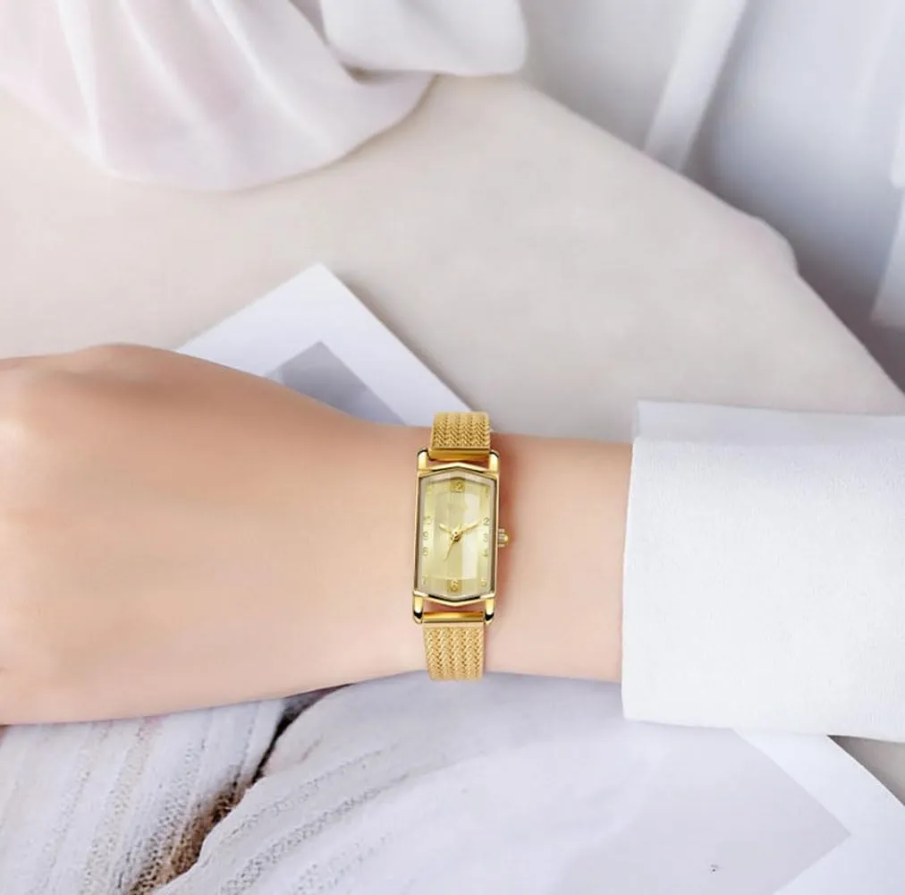 Watches Dainty Small Face Gold Bracelet Watch Ladies discredit regain pyramid ameliorate compound Stainless Steel Mesh Band Quartz Waterproof Watch ADSBIAOYE Gold Watch for Women Vintage Rectangle Mini Wrist 
