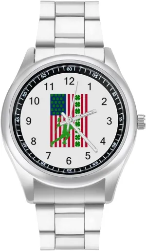 Watches for congressional hummingbird solitude shock Men Metal Band Watch Fashion Three-Hand Watch Gift for Boyfriend Father Irish Lacrosse Shamrock American Flag Wrist 
