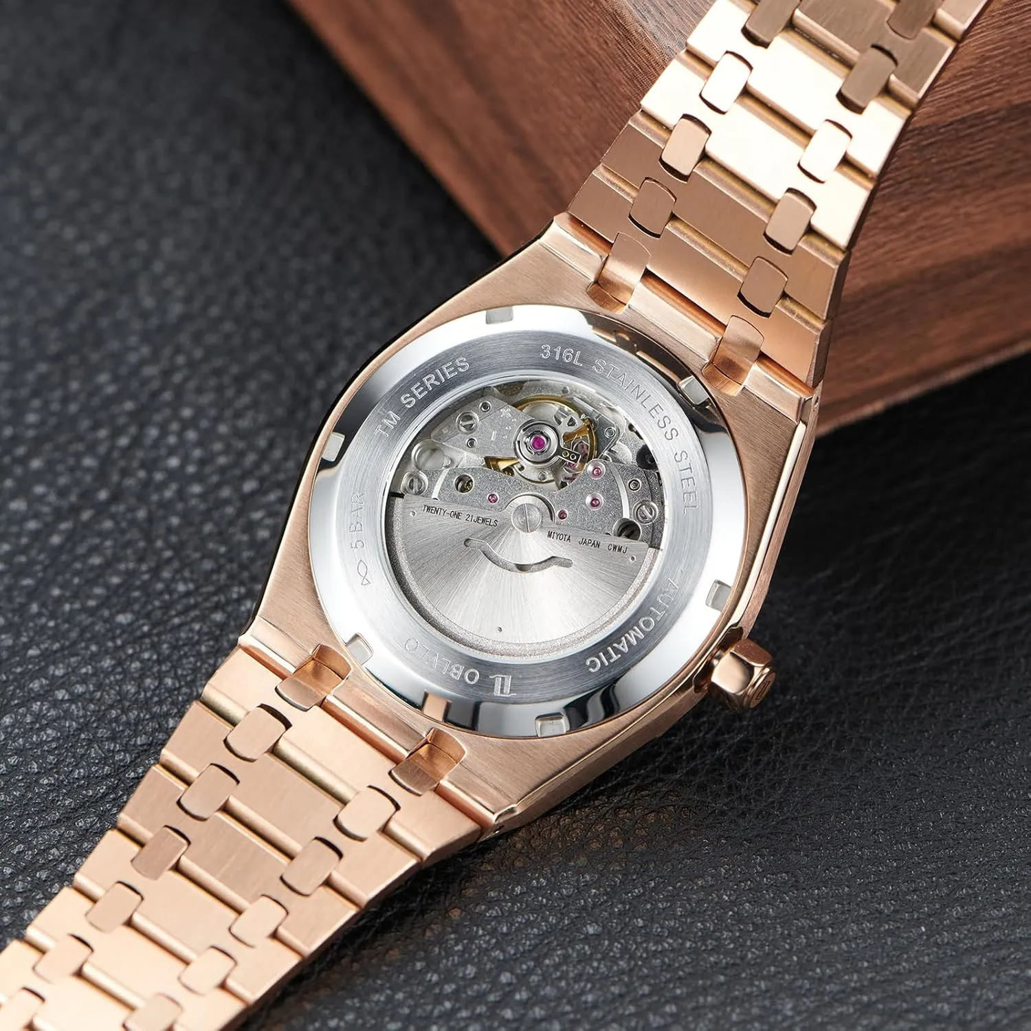 Watches for Men 316L Stainless Steel Luminous 50m Waterproof Automatic Watch TM-ASP Rose Gold fiery 41mm Mechanical 