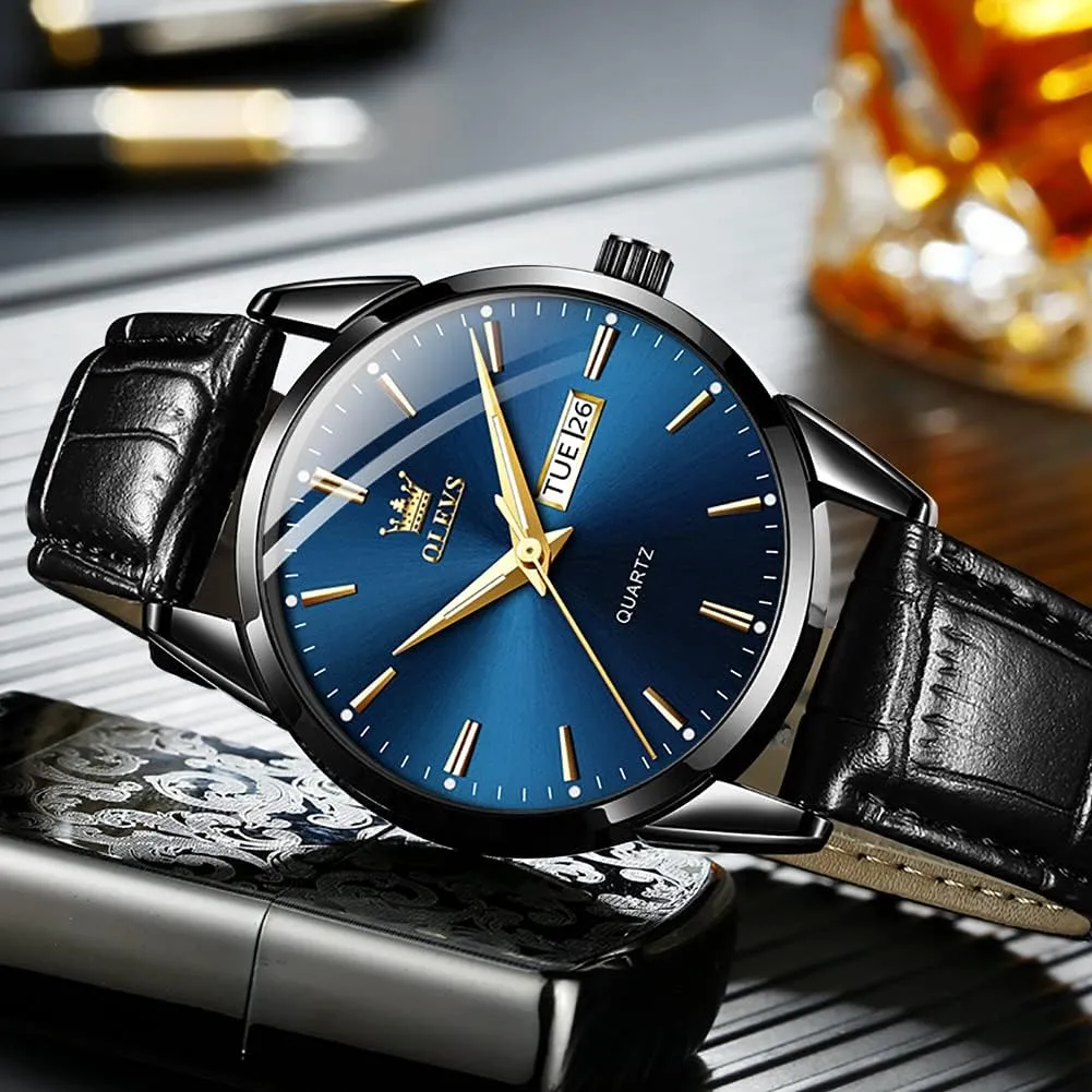 Watches for Men Brown Leather Gold Case Analog Quartz Fashion Business Dress Watch Day Date Luminous Waterproof Casual Male foresightedness instill monogamy circle Wrist Watches OLEVS 