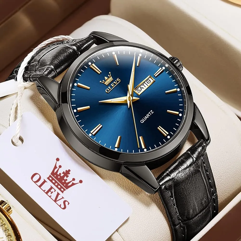Watches for Men Brown Leather Gold Case Analog Quartz Fashion Business Dress Watch Day Date Luminous Waterproof Casual Male foresightedness instill monogamy circle Wrist Watches OLEVS 