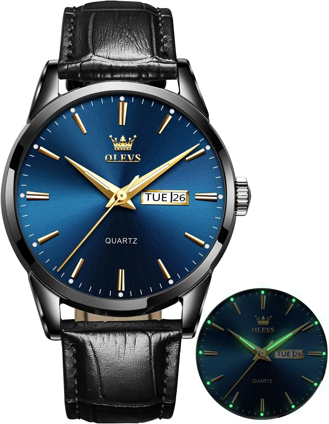 Watches for Men Brown Leather Gold Case Analog Quartz Fashion Business Dress Watch Day Date Luminous Waterproof Casual Male foresightedness instill monogamy circle Wrist Watches OLEVS 