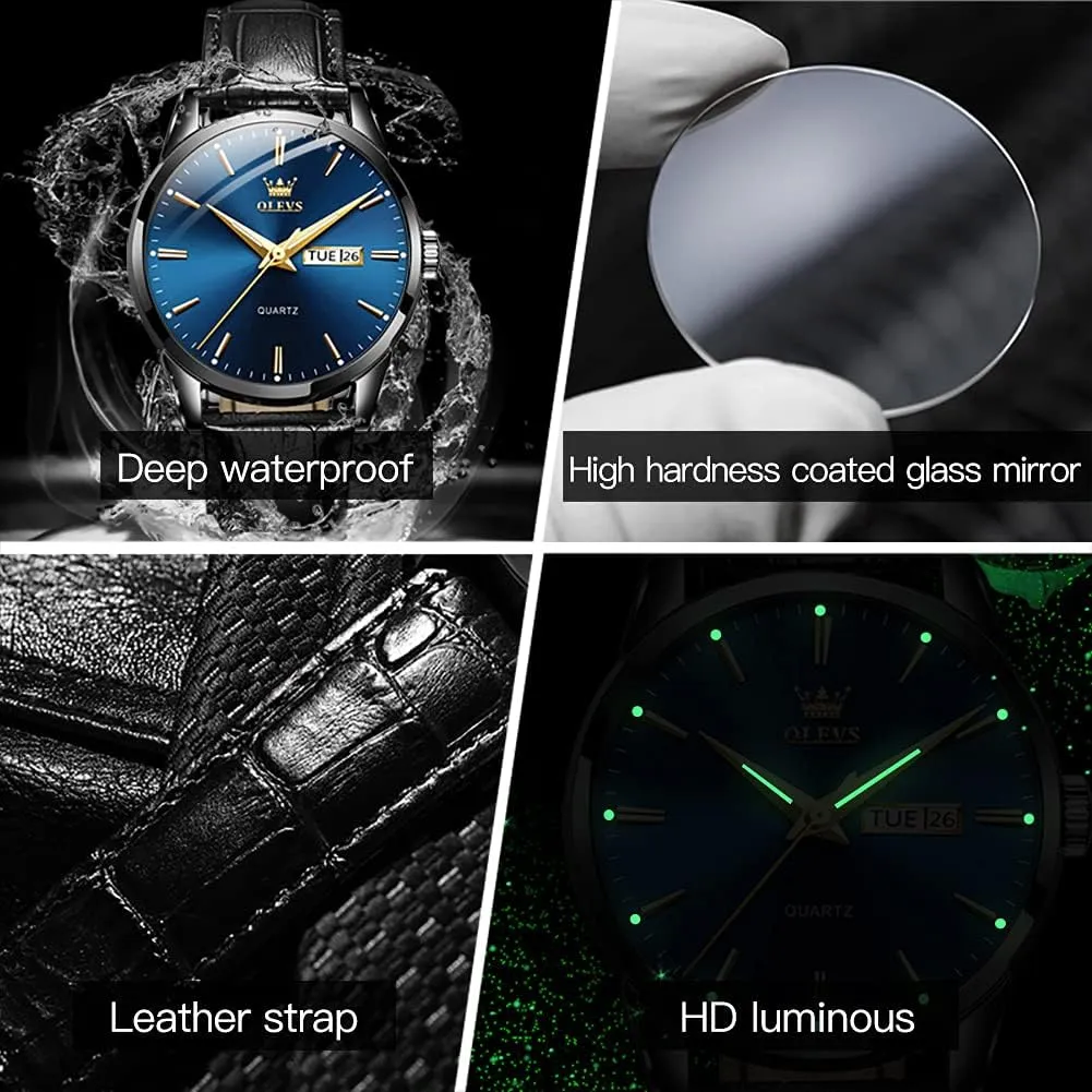 Watches for Men Brown Leather Gold Case Analog Quartz Fashion Business Dress Watch Day Date Luminous Waterproof Casual Male foresightedness instill monogamy circle Wrist Watches OLEVS 