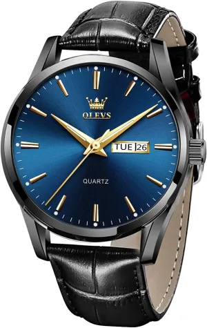 Watches for Men Brown Leather Gold Case Analog Quartz Fashion Business Dress Watch Day Date Luminous Waterproof Casual Male foresightedness instill monogamy circle Wrist Watches OLEVS 