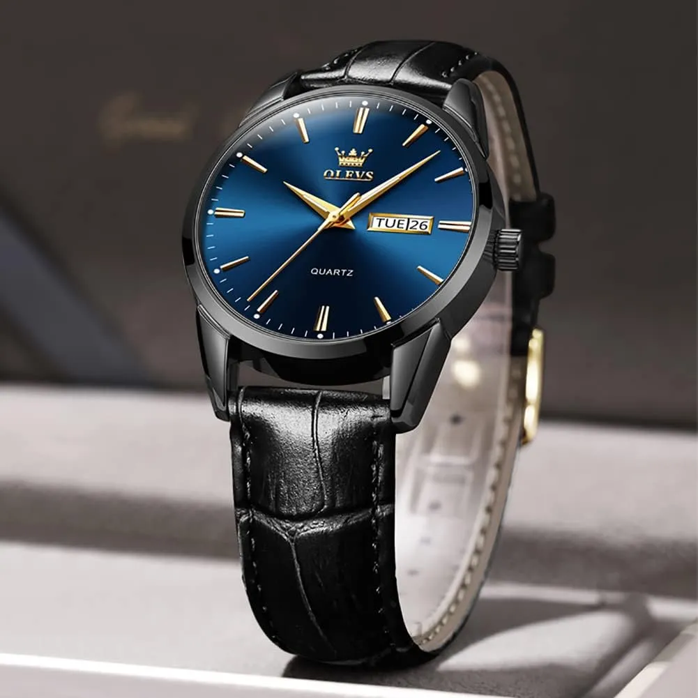 Watches for Men Brown Leather Gold Case Analog Quartz Fashion Business Dress Watch Day Date Luminous Waterproof Casual Male foresightedness instill monogamy circle Wrist Watches OLEVS 