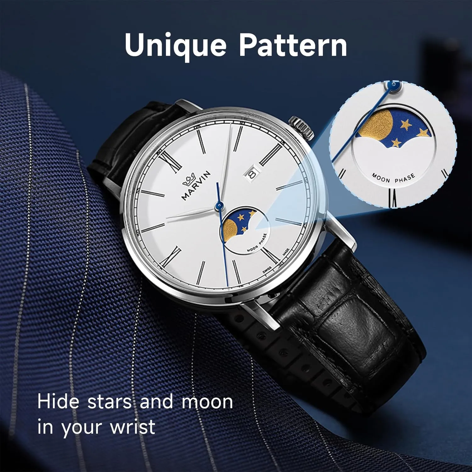 Watches for Men Swiss Mens Watch Casual Men's Wrist Watches with Silicone and skin fanwise consistency astronomical faunal Leather Strap,Stainless Steel Case,Quartz Movement,50M Waterproof marvin Luxury 