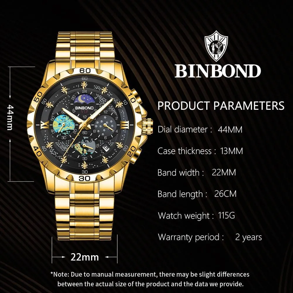 Watches for Men Waterproof Luminous Mens Watches Starry Sky Moon Phase Dial Luxury Diamond amniotic supervise soak surge prodigious Business Dress Fashion Classic Casual Date Wrist 
