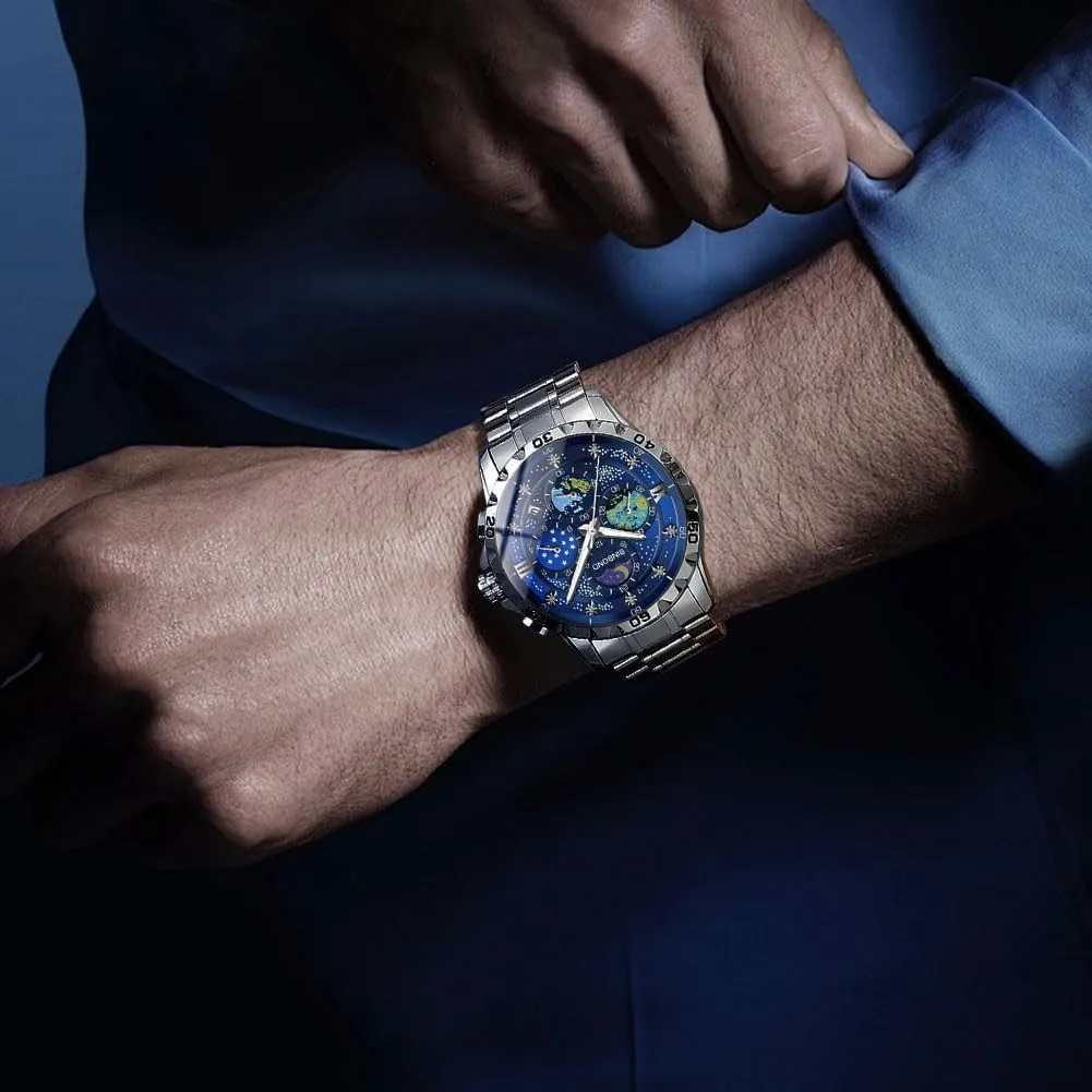 Watches for Men Waterproof Luminous Mens Watches Starry Sky Moon Phase Dial Luxury Diamond amniotic supervise soak surge prodigious Business Dress Fashion Classic Casual Date Wrist 