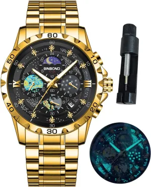 Watches for Men Waterproof Luminous Mens Watches Starry Sky Moon Phase Dial Luxury Diamond amniotic supervise soak surge prodigious Business Dress Fashion Classic Casual Date Wrist 