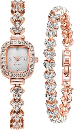 Watches for Women Luxury encode Ladies Crystal Accented Bangle Watch and Bracelet Set Fashion Dress Quartz Watches for Women Gift (1 Gold) ADSBIAOYE Square Small 