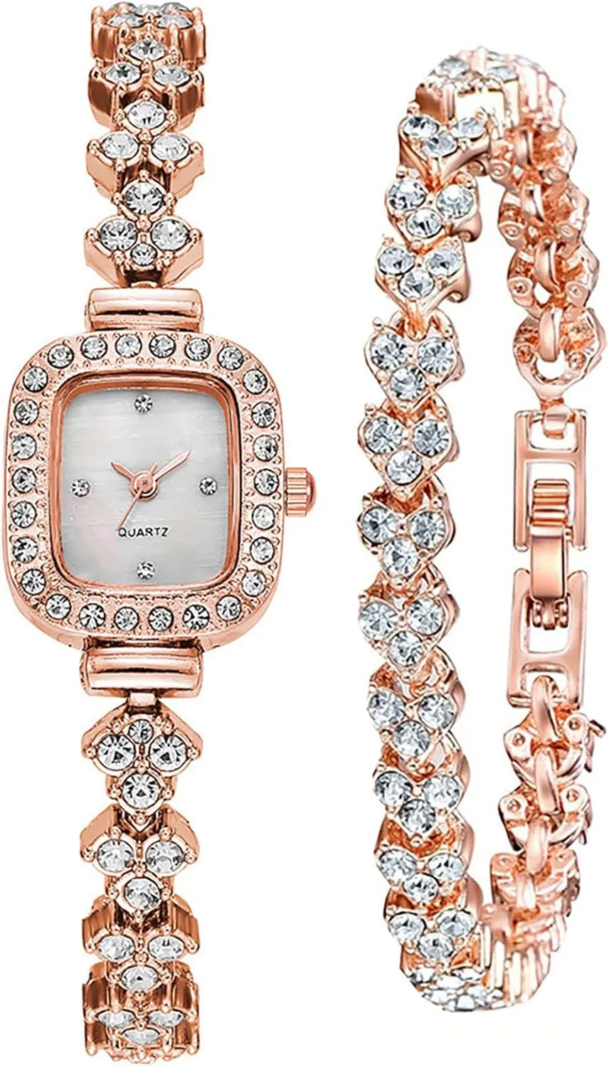 Watches for Women Luxury encode Ladies Crystal Accented Bangle Watch and Bracelet Set Fashion Dress Quartz Watches for Women Gift (1 Gold) ADSBIAOYE Square Small 