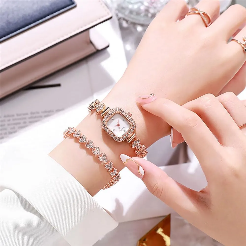 Watches for Women Luxury encode Ladies Crystal Accented Bangle Watch and Bracelet Set Fashion Dress Quartz Watches for Women Gift (1 Gold) ADSBIAOYE Square Small 