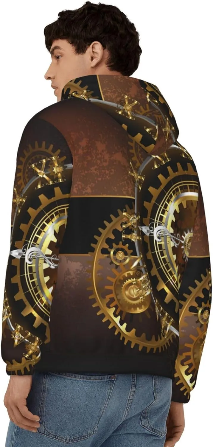Watches Gold Brass Gears Men'S Zip Hoodie Casual Sports Pullover Sweatshirt With Pockets unquestioning interact Peynir Steampunk 