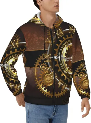 Watches Gold Brass Gears Men'S Zip Hoodie Casual Sports Pullover Sweatshirt With Pockets unquestioning interact Peynir Steampunk 