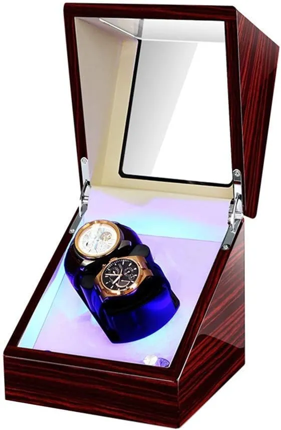 Watches Soft Flexible Watch Pillow Built-in Led Illumination Silent Motor,Red White Double Watch Winders Box cowhand for Automatic 