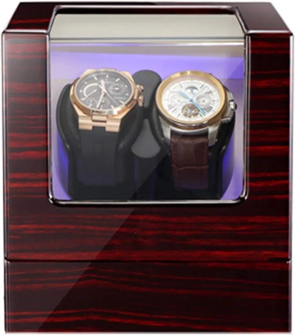 Watches Soft Flexible Watch Pillow Built-in Led Illumination Silent Motor,Red White Double Watch Winders Box cowhand for Automatic 