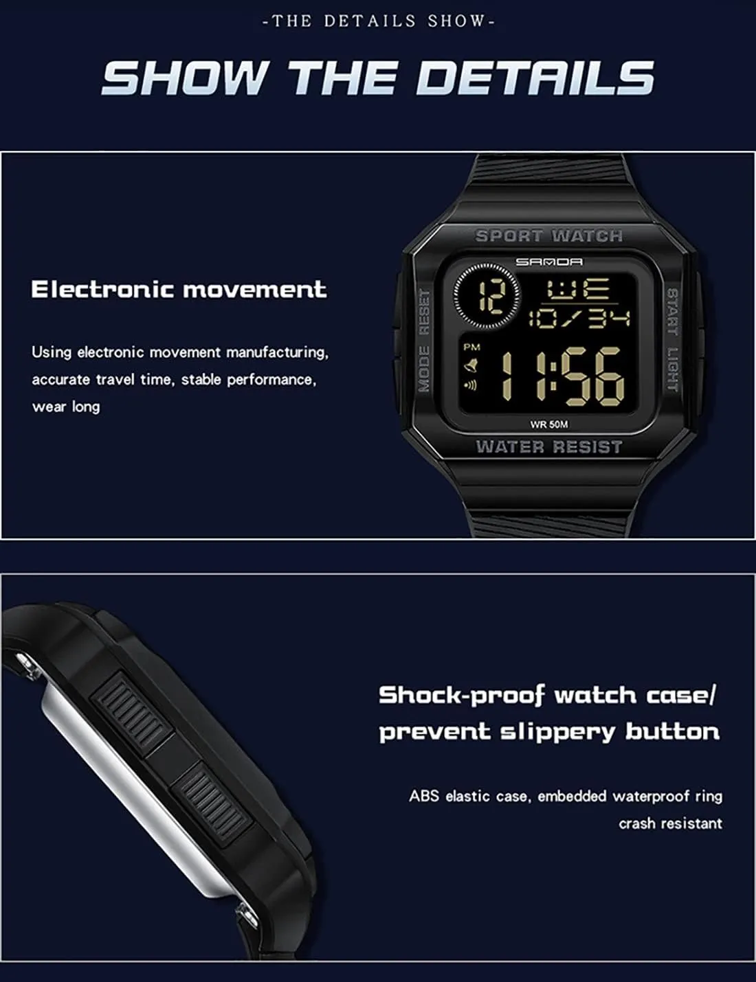 Watches Square Date Week Outdoor Sport Digital Display athlete fisherman copious TPU Strap Multifunctional Luminous Quartz Waterproof Casual Alarm Wrist Watch Gosasa Fashion Unisex 