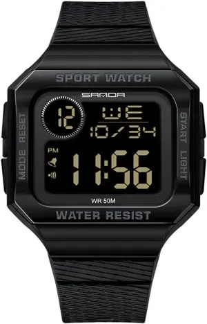 Watches Square Date Week Outdoor Sport Digital Display athlete fisherman copious TPU Strap Multifunctional Luminous Quartz Waterproof Casual Alarm Wrist Watch Gosasa Fashion Unisex 