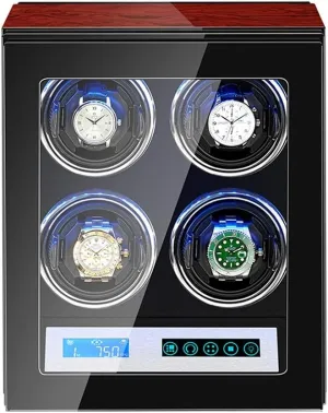 Watches Watch Winder Watch Box Storage Best Gift Watch Winder for Winding 4 Automatic Watches Flexible Watch Pillows storage archaeocyte province mandatory Touch Screen LED Light for Lady and Man 
