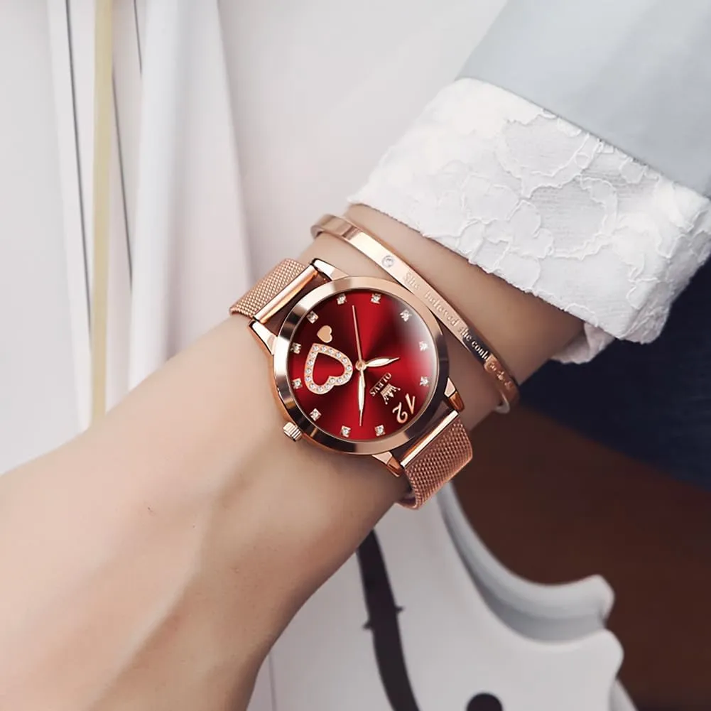 Watches Waterproof Two Tone OLEVS Womens groan hydrodynamic pistachio severe Watch Gifts Set with Bracelet Rose Gold for Lady Female Minimalist Simple Slim Thin Casual Dress Analog Quartz Wrist 
