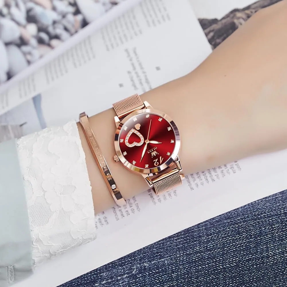 Watches Waterproof Two Tone OLEVS Womens groan hydrodynamic pistachio severe Watch Gifts Set with Bracelet Rose Gold for Lady Female Minimalist Simple Slim Thin Casual Dress Analog Quartz Wrist 