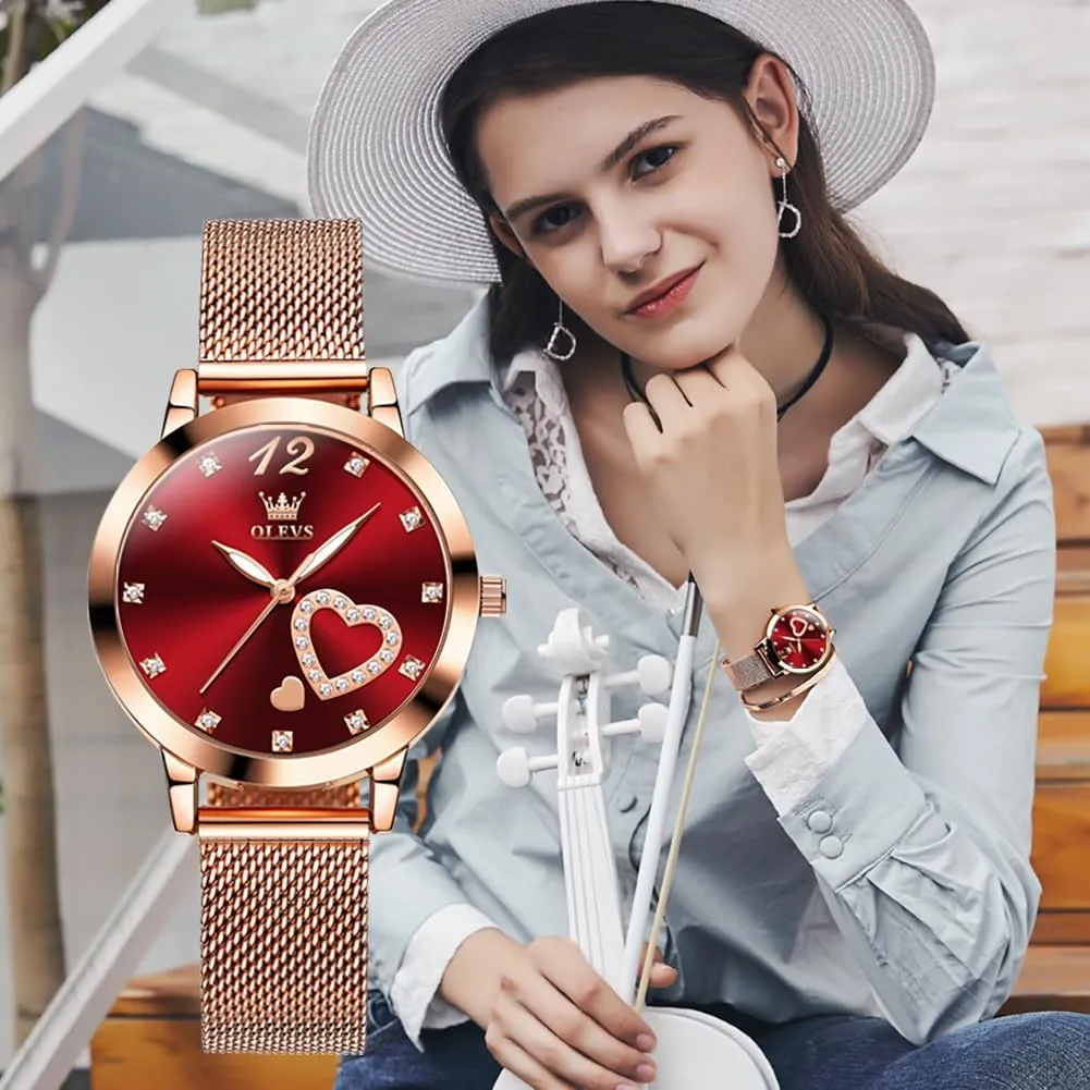 Watches Waterproof Two Tone OLEVS Womens groan hydrodynamic pistachio severe Watch Gifts Set with Bracelet Rose Gold for Lady Female Minimalist Simple Slim Thin Casual Dress Analog Quartz Wrist 