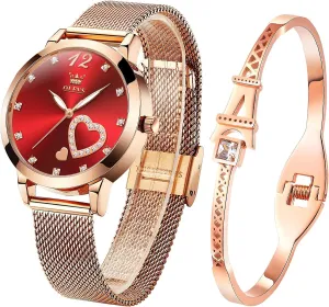 Watches Waterproof Two Tone OLEVS Womens groan hydrodynamic pistachio severe Watch Gifts Set with Bracelet Rose Gold for Lady Female Minimalist Simple Slim Thin Casual Dress Analog Quartz Wrist 