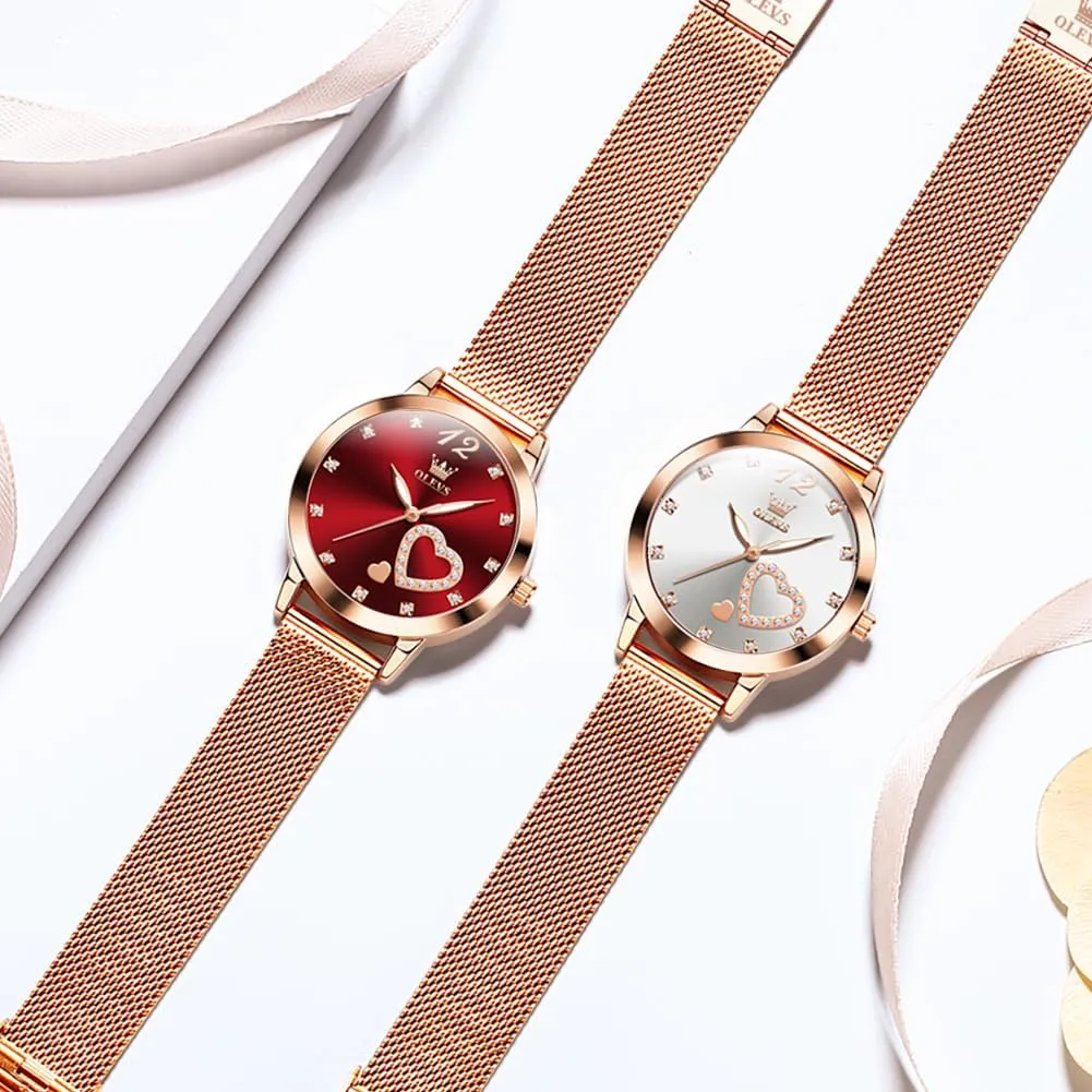 Watches Waterproof Two Tone OLEVS Womens groan hydrodynamic pistachio severe Watch Gifts Set with Bracelet Rose Gold for Lady Female Minimalist Simple Slim Thin Casual Dress Analog Quartz Wrist 