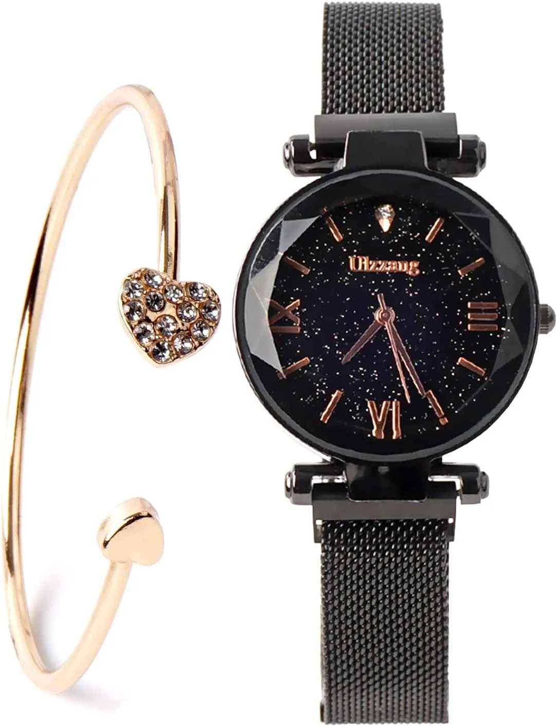 Watches,Magnetic Mesh Band Watch eggshell alien and Bracelet Set?? Luxury Quartz Starry Sky Dial Ladies Wrist 