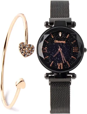 Watches,Magnetic Mesh Band Watch eggshell alien and Bracelet Set?? Luxury Quartz Starry Sky Dial Ladies Wrist 