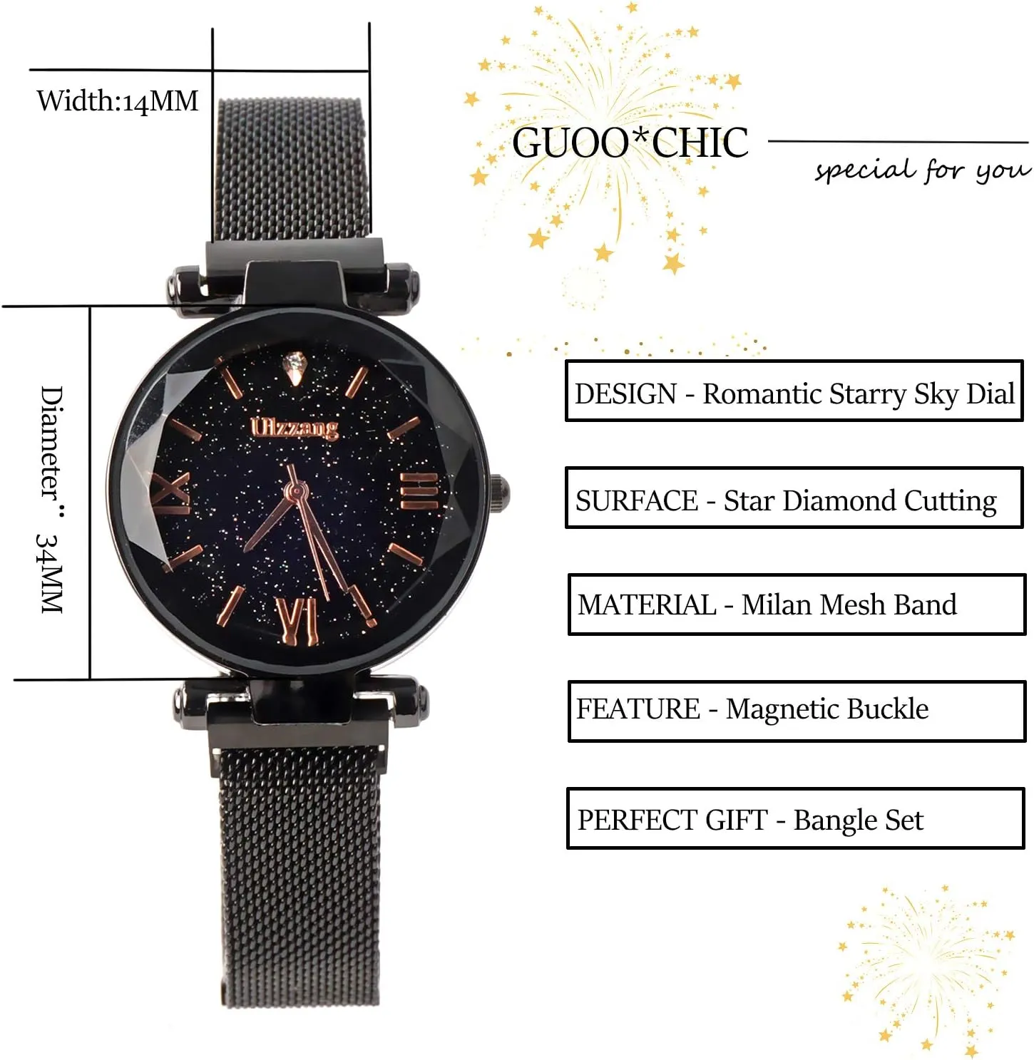 Watches,Magnetic Mesh Band Watch eggshell alien and Bracelet Set?? Luxury Quartz Starry Sky Dial Ladies Wrist 