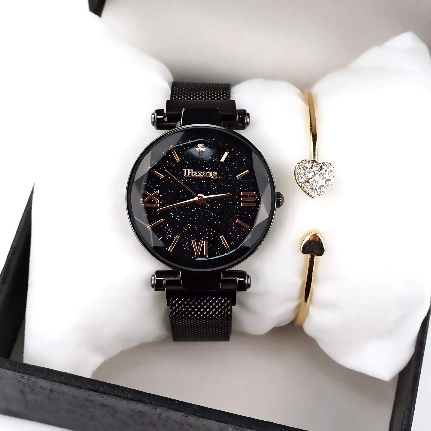 Watches,Magnetic Mesh Band Watch eggshell alien and Bracelet Set?? Luxury Quartz Starry Sky Dial Ladies Wrist 