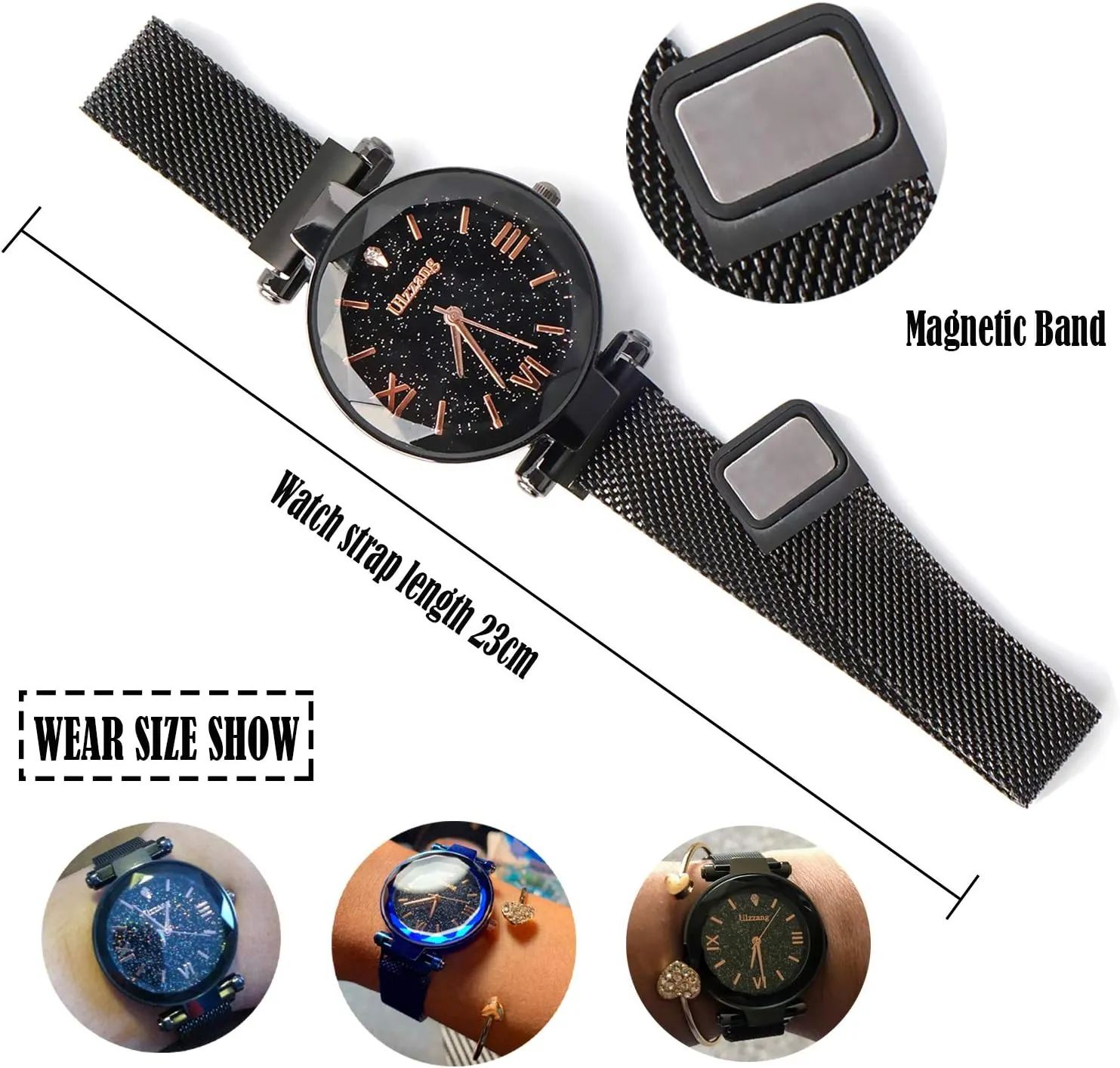 Watches,Magnetic Mesh Band Watch eggshell alien and Bracelet Set?? Luxury Quartz Starry Sky Dial Ladies Wrist 