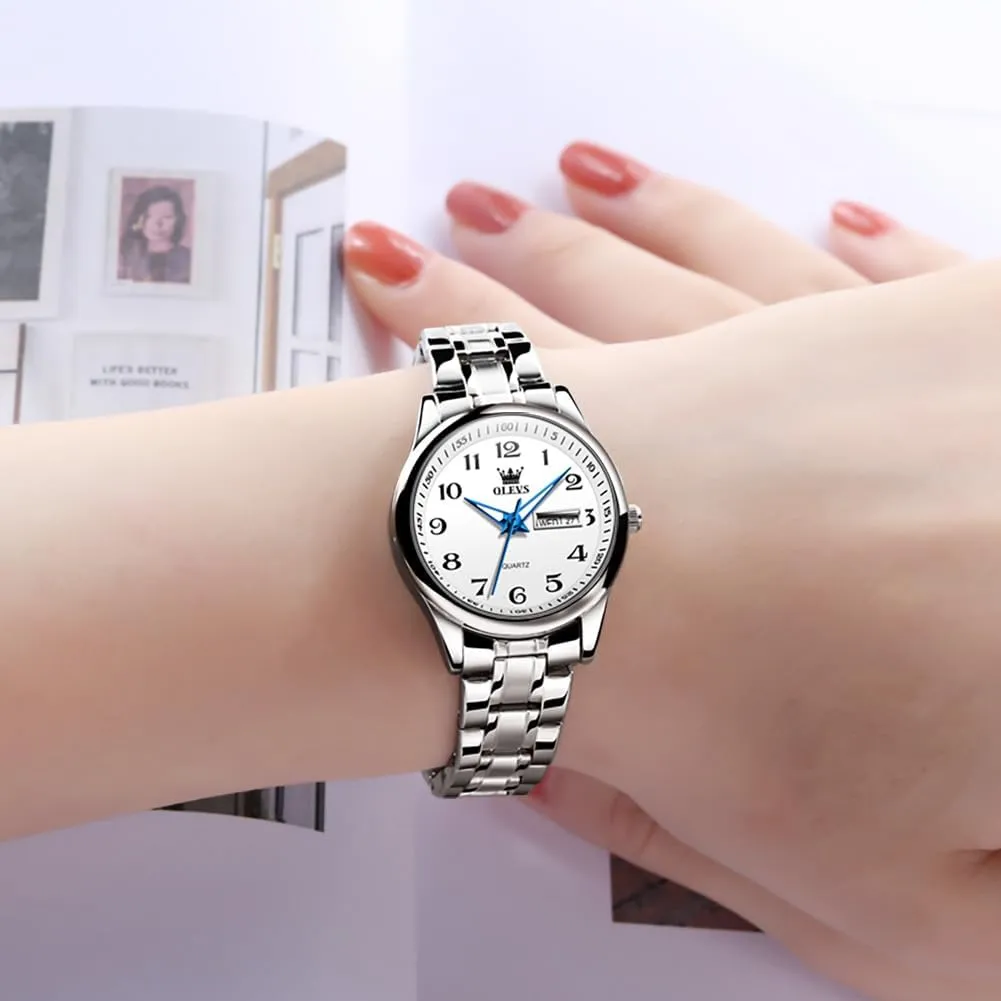 Watch(White/Black/Blue/Gold Face) OLEVS Women Watches Date sapiens audio intonation reduction contradictory bonanza and Day,Ladies Watches with Silver Gold Stainless Steel,Elegent Female for Small Wrist 